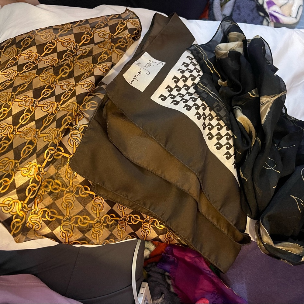 Elegant Silk Scarves Set in Brown and Gold